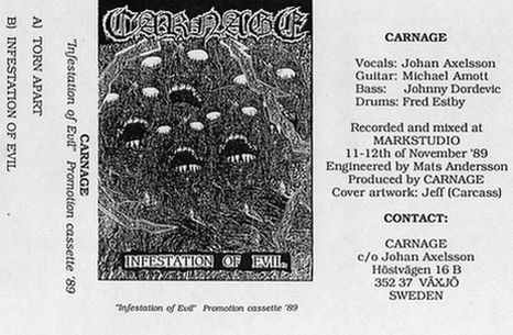 Carnage demo cassette cover from 1989.